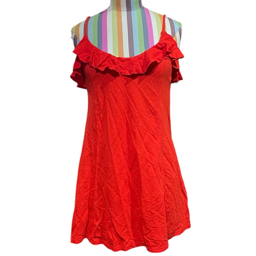 ZARA Red Spaghetti Straps Ruffle Neckline Mini Dress 0949